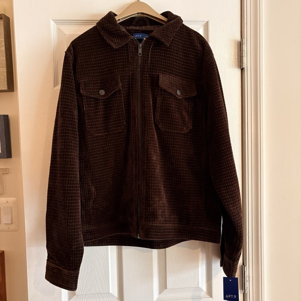 NWT APT 9 Mens L Full Zip Lined Textured Jacket Pockets Brown NEW Brown